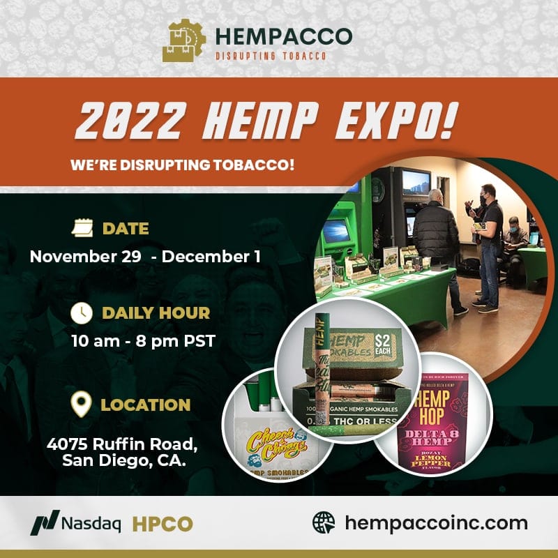 Hempacco to Host the 2022 Hemp Expo from November 29 to December 1 in San Diego, California