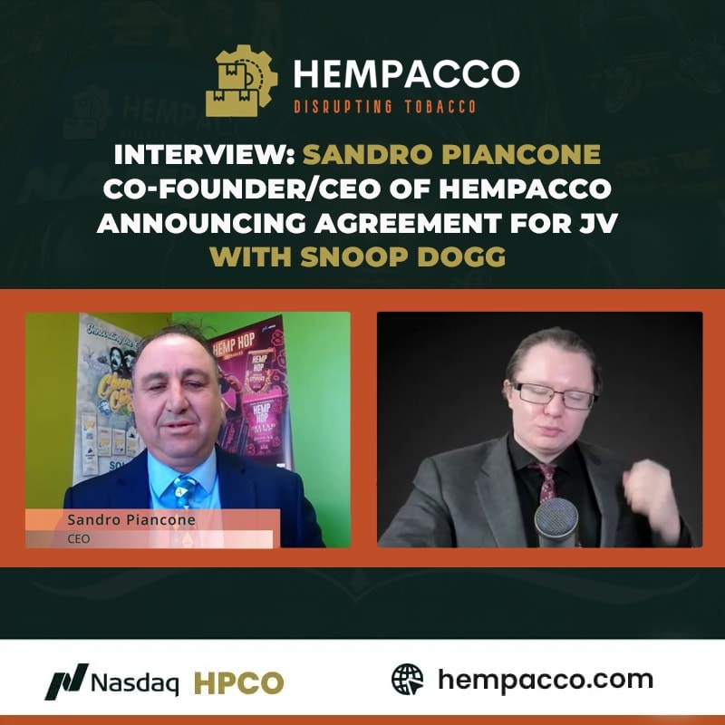 Interview: Sandro Piancone Co-founder/CEO of Hempacco announcing agreement for JV with Snoop Dogg